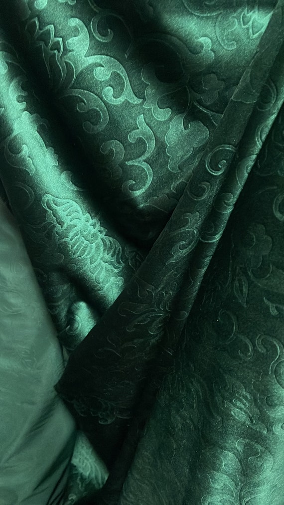 Hunter Green Rayon Cotton Velvet Brocade Fabric - 72" Wide