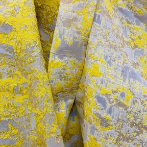 Canary Yellow Gold Organza Jacquard Brocade Fabric - Made in Italy