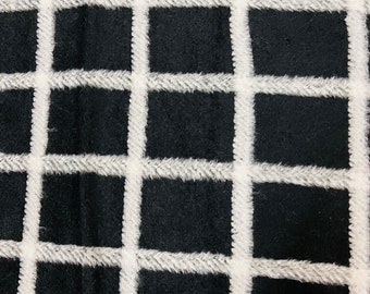 Wool Cashmere Buffalo Plaid Fabric: Black & White, Made in England