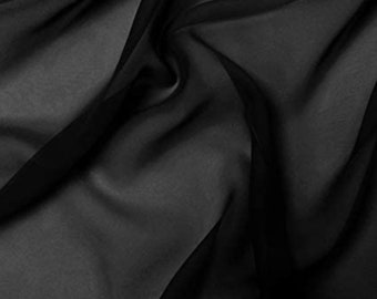 Black Silk Georgette Fabric, Mulberry Silk, Made in Italy, 45" Wide