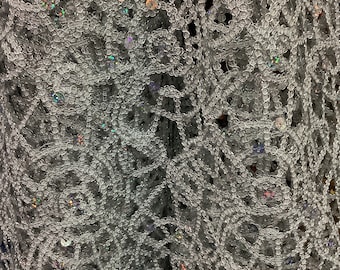Silver Sequins Lace Fabric, Designer Dress Material (57" Wide)