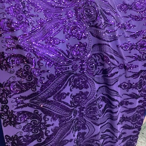 Purple Sequin Lace Fabric: 4-Way Stretch Spandex