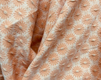 Peach Floral Jacquard Brocade Fabric: Italian Mulberry Silk