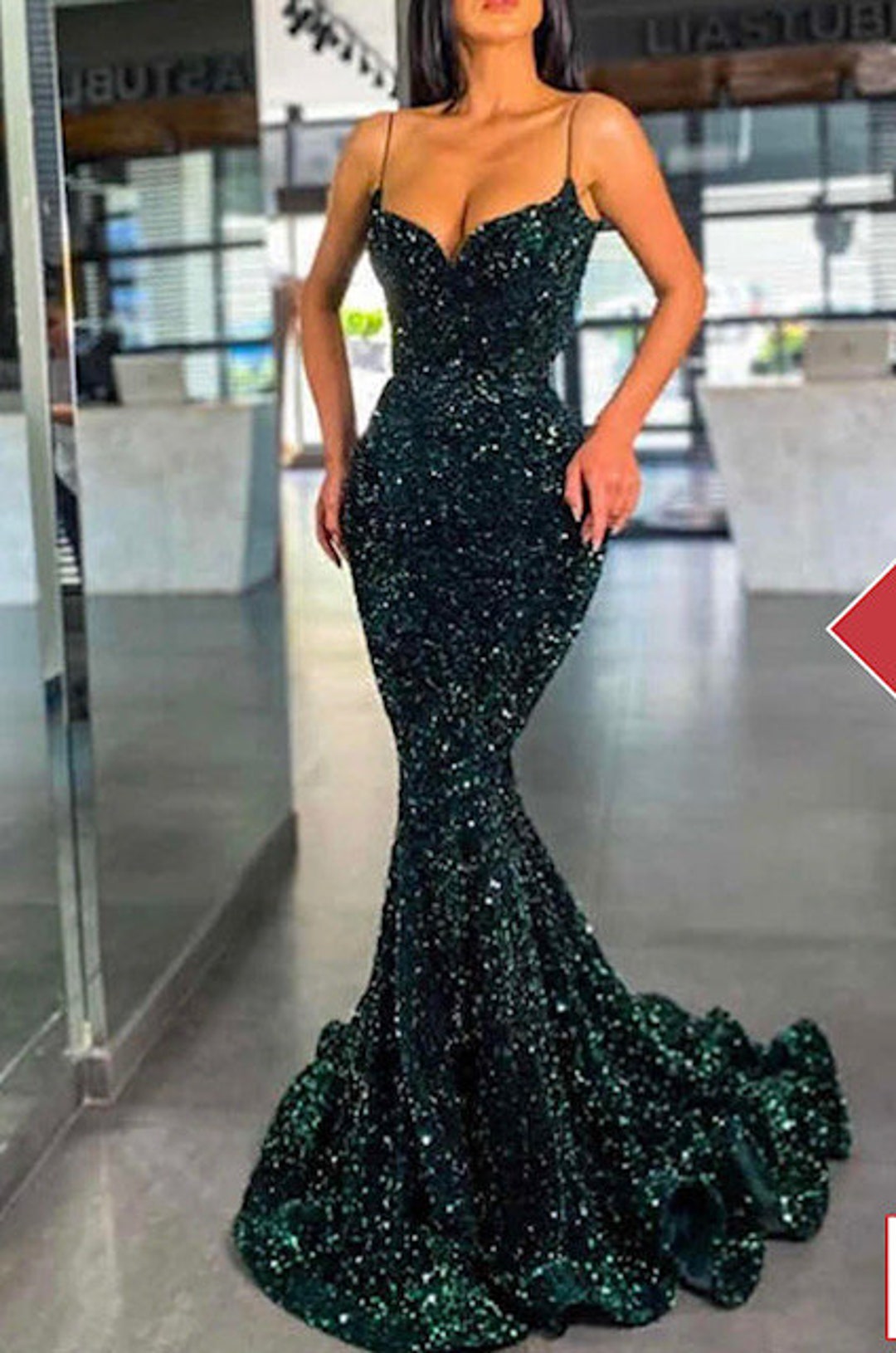 Hunter Green Velvet Sequin Dress