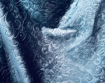 Navy Blue Velvet Brocade Fabric: Rayon Cotton Jacquard, 72" Wide