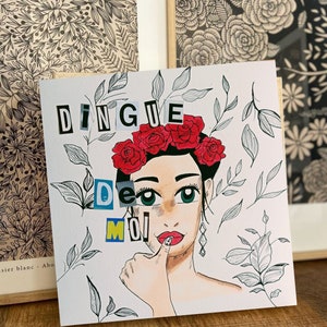 Illustrazione ritratto di donna con corona di fiori, illustrazione motivazionale, illustrazione floreale, decorazione murale