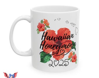 Taza de luna de miel hawaiana: regalo de flor de hibisco para recién casados