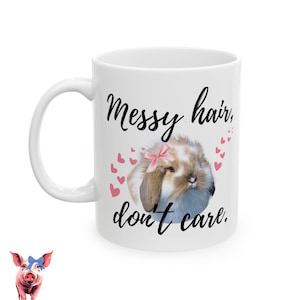 Cute Bunny Mug, Rabbit Lover Gift, Pet Enthusiast&#39;s Coffee Cup, Funny Mug for Birthdays, Present for Grandma, Messy Hair, Easter