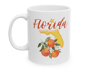 Taza de cerámica con diseño de flor de naranjo de Florida, recuerdo de viaje