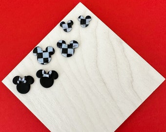 Checkered Magic Mouse Iridescent Stud Earrings || Inspired by Mickey Mouse || Disney Land World || 90's