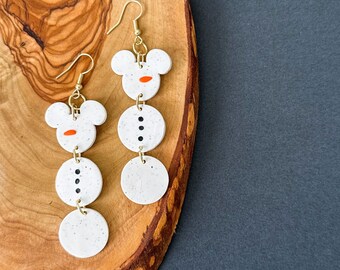 Snowman Magic Mouse Dangles || Mickey Mouse Inspired Dangle Earrings || Christmas Disney Land World Bound