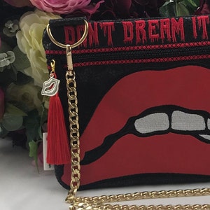 Functional crossbody bag decorated with the Rocky Horror Picture Show theme Red Matt Lips