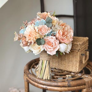 Bridal Bouquet -Boho Bridal Bouquet - silk artifical Wedding bouquet -Boho wedding -Dried flower bouquet -Rustic Dried corsage -Silk Flowers