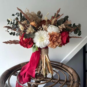 Red-Orange bridal bouquet, Red bouquet, Dried flower bouquet, Dried flowers fall bouquet, Preserved Eucalyptus bouquet , Red Wedding flowers