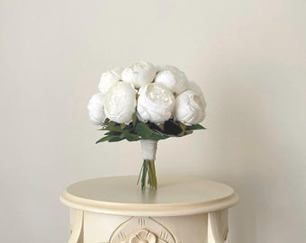 White Peony Bouquet, Wedding Bouquet, Bridal Bridesmaids Bouquets , Real Touch Wedding Bouquet, Big White Peony Boho Bouquet, Floral Design
