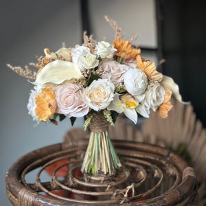 Fall Bridal Bouquet - Orange Bouquet - silk artifical wedding bouquet - Boho wedding - fall orange flower bouquet-Dried & fall Silk Flowers