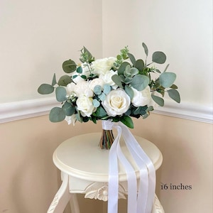 Ivory-White & greenery bouquet, Wedding bouquet,bridal bouquet,bridesmaids bouquet,Rose bouquet, wedding accessories, cake toppers, corsages
