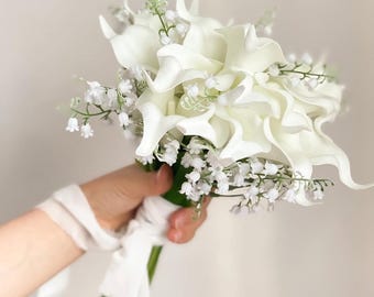 White Calla Lily  Bouquet, Calla Lily wedding Bouquet,Calla Lily Bridal Bridesmaids Bouquets,Real Touch Calla Lily faux Wedding Bouquet