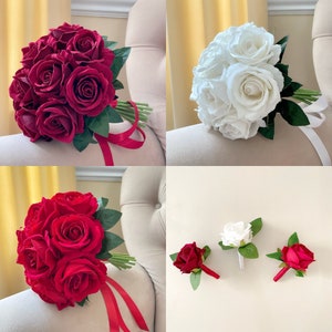 Real touch Silk Roses bouquet, Wedding bouquet, Velvet Rose bridal bouquets ,spring wedding bouquet, High quality bouquet, Silk Rose Bouquet