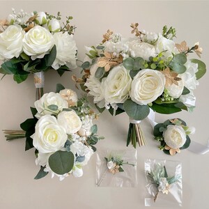 Off White  & 22k gold sprays  bouquet, White Wedding bouquet, Off white bridal bridesmaids bouquets ,spring wedding bouquet, Ivory peony