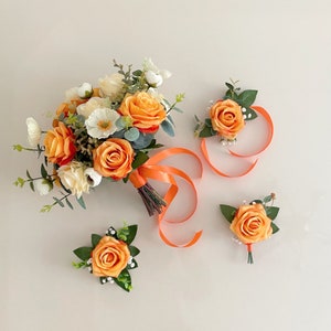 Orange Roses & greenery bouquet,Wedding bouquet,bridal bouquet,bridesmaids bouquet, orange Wedding bouquet, wedding accessories,cake toppers