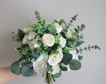 Ivory white & greenery bridesmaid bouquet,Wedding greenery bouquet,bridal bouquets ,spring wedding bouquet,bride bouquet,wedding accessories