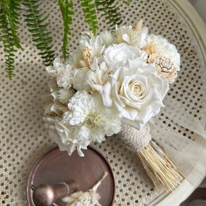 Beige-White Bridal Bouquet -  Bridal Bouquet - silk artifical Wedding bouquet -Boho wedding - Dried flower bouquet - Rustic Dried Bouquet