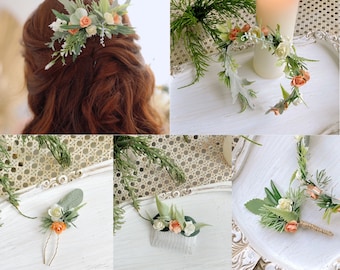 Fall Wedding accessories , Orange Wedding comb, bridal bridesmaids crown ,spring wedding head band ,Orange groom boutonniere ,fall hair pin