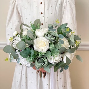 Sage Green -  White & greenery bouquet, Wedding bouquet,bridal bouquet,bridesmaids bouquet, wedding accessories, cake toppers, corsages