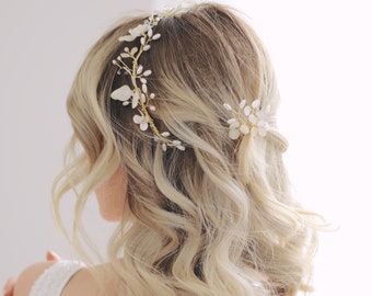 Pince à cheveux de mariage, pince à cheveux de mariée, pince de mariée perle et florale, couronne de mariée florale, pince de mariage perle, épingle à cheveux en cristal de mariée, peigne à cheveux,