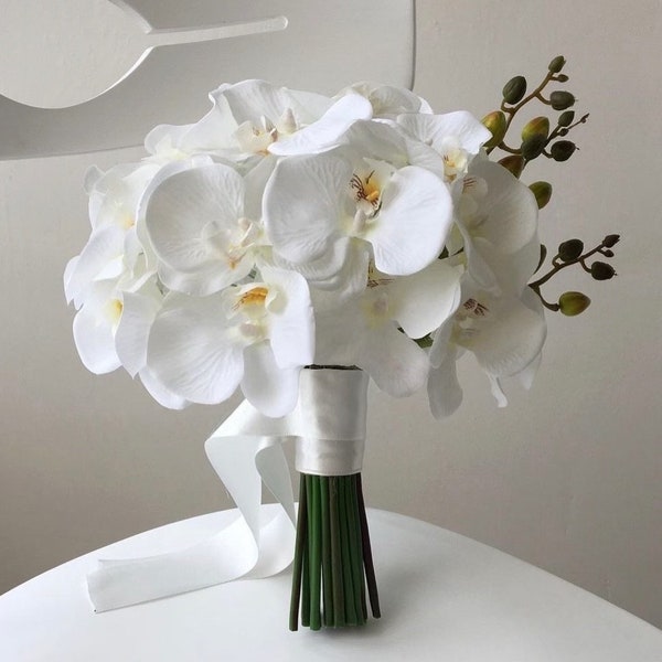 White orchid bouquet, Artificial orchid Wedding bouquet,orchid bridal bouquet,white orchid bridal  bouquet, faux  orchid wedding accessories