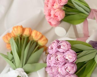 Tulip wedding bouquet, Pink Bridal Bouquet,  Bridesmaids Bouquet, white Tulip Bouquet, Artificial Tulips,Tulip  Corsages ,Tulip Boutonnières