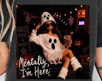 Funny Doll Face Halloween PNG, Just Here For the Boos Design, Mentally Im Here, Funny Meme Doll, Sublimation Design, PNG Digital Download