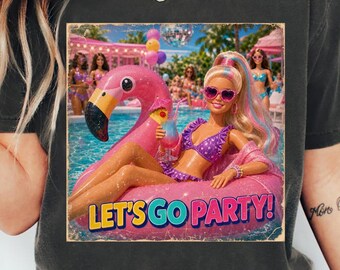 Sommardocka Flickigt, Låt oss gå och festa pool PNG, Rolig sommar PNG, Flickigt estetiskt PNG, Rolig meme-docka, Sublimeringsdesign, Digital Nedladdning av PNG