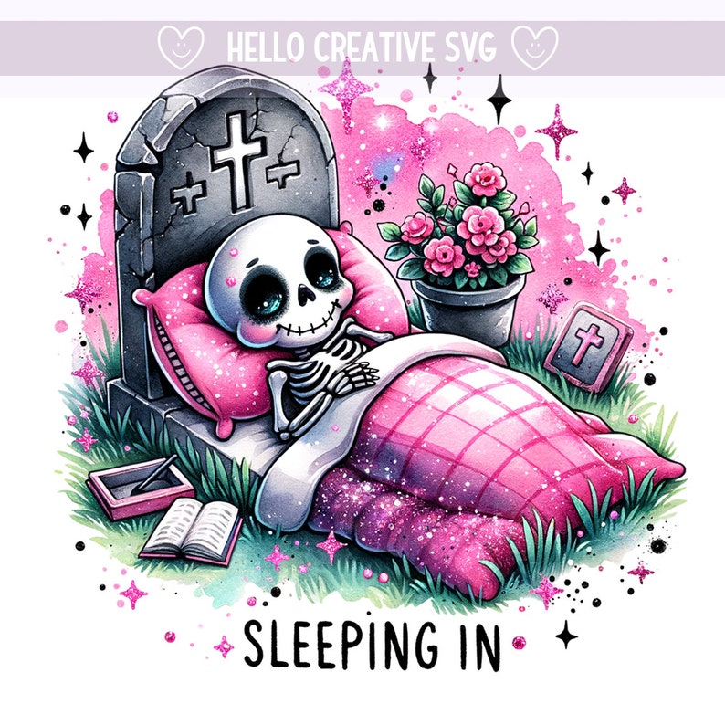 Skeleton Sleep Sticker Sleeping in Clipart, Snarky Skeleton PNG, Spooky Skeleton, Grim Reaper ...