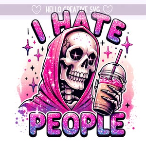 Odio a la gente Png, café helado PNG, imágenes prediseñadas sarcásticas, esqueleto sarcástico PNG, esqueleto triste, diseño de sublimación, descarga digital PNG