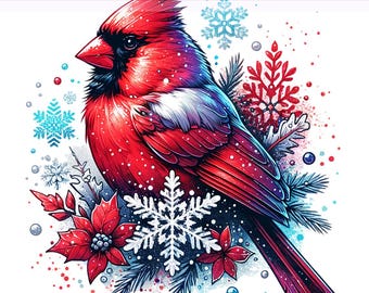 Roter Kardinal Png, Kardinalvogel Png, Aquarell Kardinal, Wintervogel Png, Sublimationsdesign, Sublimationsdesign, PNG digitaler Download
