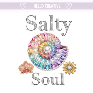 Alma salada PNG, Concha marina con diamantes de imitación de verano PNG, Mosaico de cristal brillante con forma de concha de sirena costera, Diseño de sublimación, Descarga digital PNG