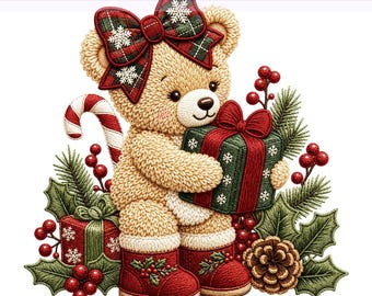 Christmas Png Teddy Bear, Coquette Christmas Png, Christmas Tree and Bear png, Bear Christmas png, Sublimation Design, PNG Digital Download
