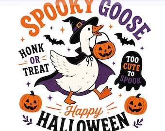 Gęś na Halloween, Gęś czarownica, Kapryśna kokietka, Gęś na Halloween w stylu preppy PNG, Upiorna gęś, Projekt sublimacji, Pobieranie cyfrowe PNG