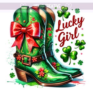 Lucky Girl PNG, St Patrick's Day cowboylaarzen png, West-Iers, Lucky St Patrick's Day, sublimatieontwerp, digitale download png