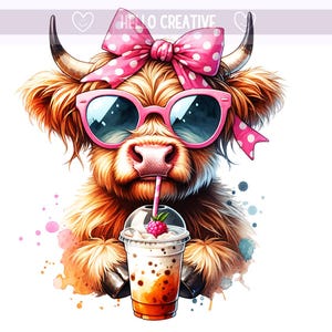 Coffee Highland Cow Png, Heifer Cow, Coffee PNG, Iced Coffee PNG, Cute Highland Cow Clipart, Sublimation Design, PNG Digital Download