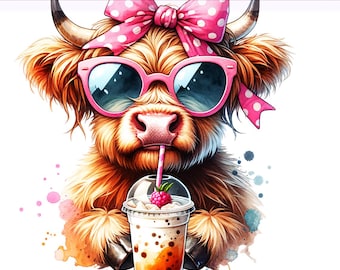 Coffee Highland Cow Png, Heifer Cow, Coffee PNG, Iced Coffee PNG, Cute Highland Cow Clipart, Sublimation Design, PNG Digital Download