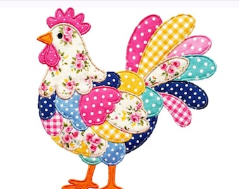 Patchwork Chicken PNG, Quilted Chicken PNG, Farm Animal Png, Quilted Chicken, Sublimation Design, PNG Digital Download