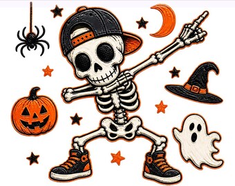 Chłopiec Szkielet Halloween Png, Retro Szkielet Dabbing, Upiorny Sezon Chłopców, Dziecięca Czapka z Szkieletem, Projekt Sublimacji (Pobieranie Cyfrowe)