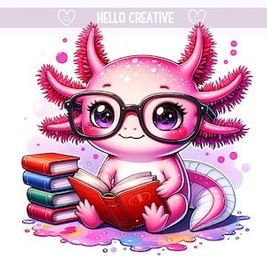 Axolotl Png, Axolotl Reading Books, Axolotl PNG, Axolotl Clipart, Cute Axolotl, Book Axolotl PNG, Sublimation Design, PNG Digital Download