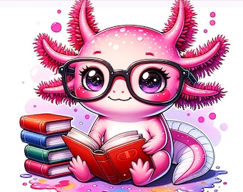 Axolotl PNG, Libri di lettura sull'Axolotl, Axolotl PNG, Clipart sull'Axolotl, Axolotl carino, Libro sull'Axolotl PNG, Disegno a sublimazione, Download digitale PNG