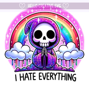 Odio todo PNG, Imágenes Prediseñadas de esqueleto sarcástico, PNG de esqueleto sarcástico, esqueleto triste, parca, diseño de sublimación, descarga digital PNG