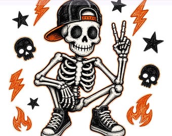 Chłopiec Szkielet Halloween Png, Retro Szkielet Fajne Dziecko, Upiorny Sezon Chłopców, Czapka z Dziecięcym Szkieletem, Projekt Sublimacji (Pobieranie Cyfrowe)