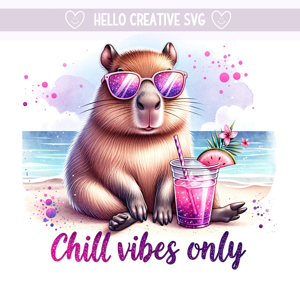 Summer Capybara PNG, Chill Vibes Only, Capybara Clipart, Capybara PNG, Cute Summer Capybara, Sublimation Design, PNG Digital Download